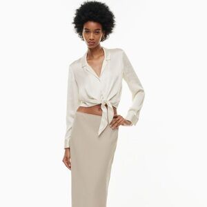 NWT Wilfred Tie-Front Satin Blouse size L